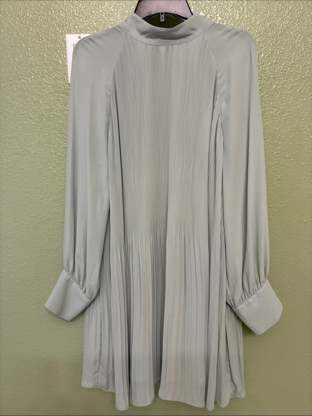 H&M Pleated Long-Sleeve Mini Dress in Sage Green